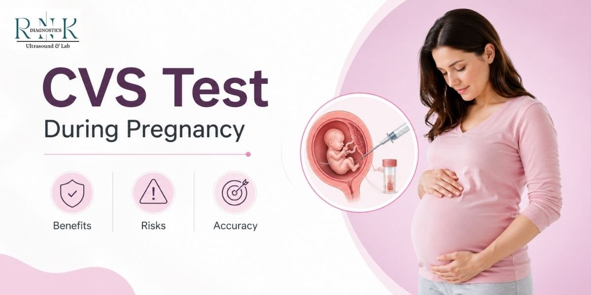 Doctor explaining CVS test in pregnancy procedure to a pregnant woman at a diagnostic center for prenatal genetic screening