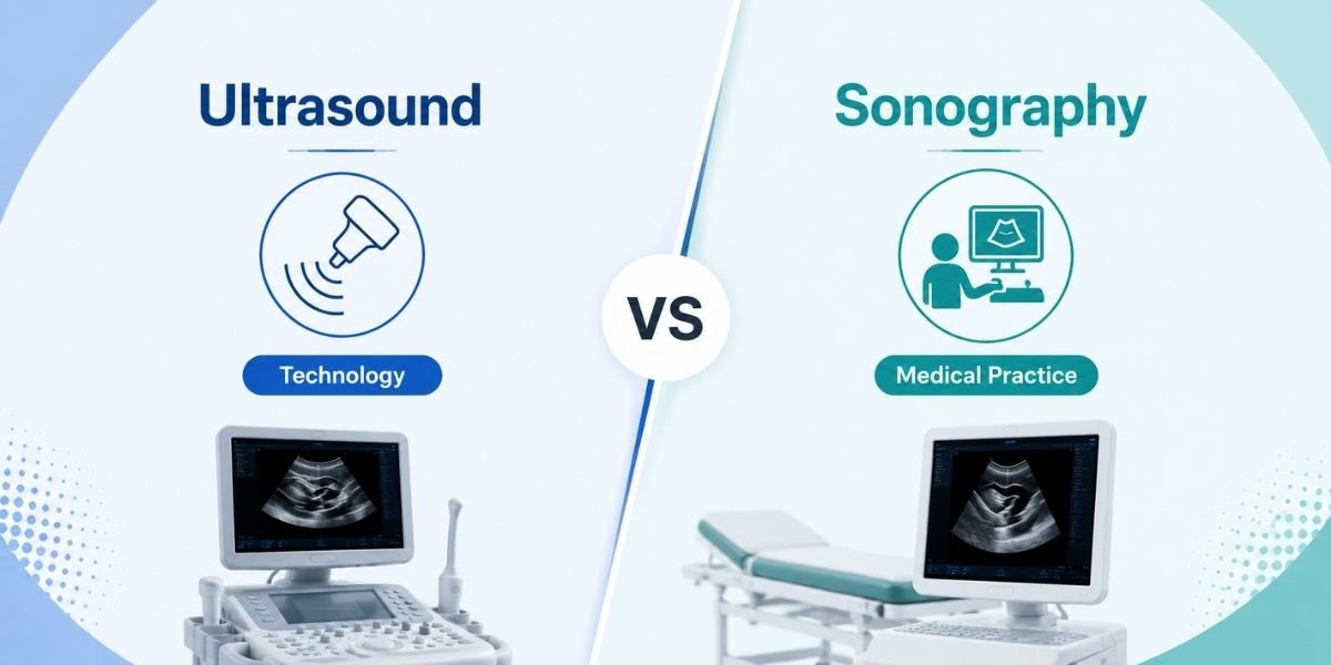 Difference between ultrasound and sonography explained with diagnostic imaging and pregnancy ultrasound scan illustration